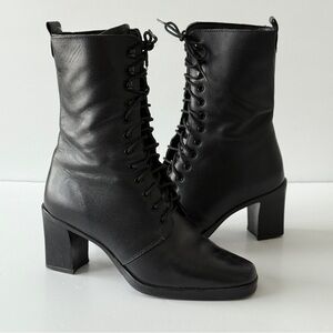 Details Black Leather Lace-Up Boots - Size 6.5